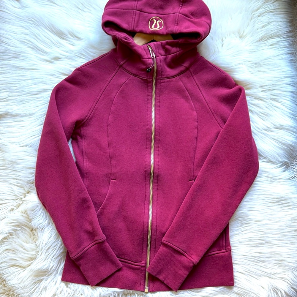 Lululemon Full Zip Scuba Hoodie Red with Gold Hardwarere EUC Size 6